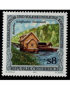 SELLOS DE AUSTRIA 2001 - BARCO MOLINO DE MURECK EN STYRIE - 1 VALOR - CORREO