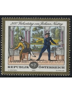 SELLOS DE AUSTRIA 2001 - JOHANN NESTROY DRAMATURGO BICENTENARIO DEL NACIMIENTO - 1 VALOR - CORREO