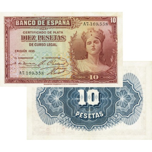 Billete España 1935 10 Pesetas Certificado de Plata