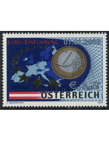 SELLOS DE AUSTRIA 2002 - PUESTA EN CIRCULACION DE LOS NUEVOS BILLETES DE EURO - 1 VALOR - CORREO