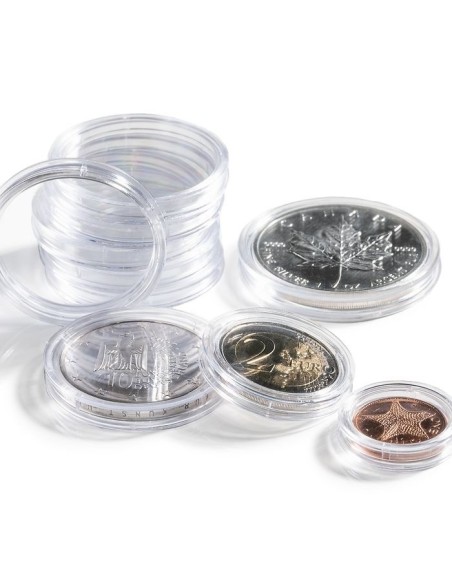 CAPSULA PARA MONEDAS EN PLASTICO/CRISTAL TRANSPARENTE CAJA 10 UNIDADES 