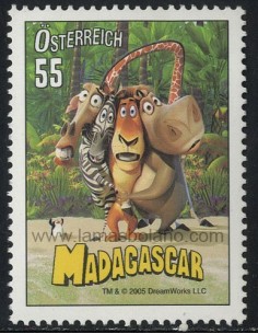 SELLOS DE AUSTRIA 2005 - PELICULA MADAGASCAR  DE ANIMACION DE LOS ESTUDIOS DREAM WORKS - 1 VALOR - CORREO