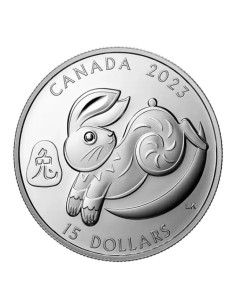 CANADA 2023 AÑO LUNAR: CONEJO 15 DOLARES PROOF - Moneda 1 Onza Plata