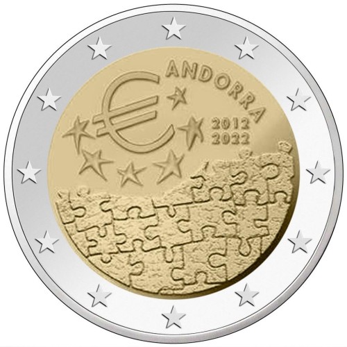 Andorra 2022 2 Euro 10 Aniversario Acuerdo Monetario Unión Europea