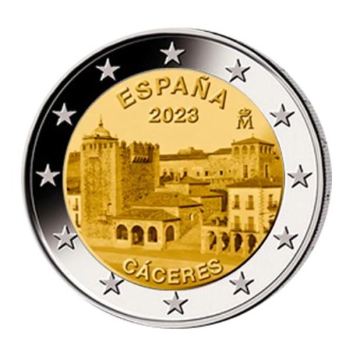 Ciudad Vieja Cáceres 2 Euro 2023 España| Monedas|Lamasbolano.com