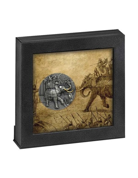 Niue 2022 Elefante Guerrero moneda 2 Onzas Plata Estuche