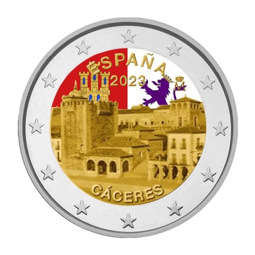 Moneda 2 Euro Cáceres España 2023 a color