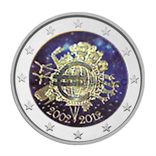 10 años circulación del euro España 2012 2 Euro a color
