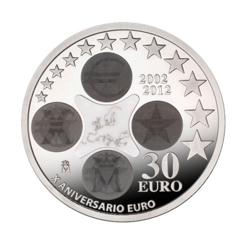 10º Aniversario del Euro España 2012 30 Euro Plata