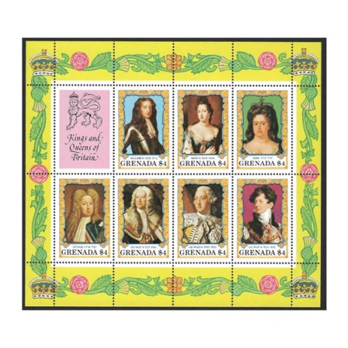 Reyes y Reinas de Inglaterra Mini-Hojita Bloque Grenada 1984