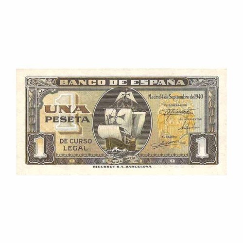 Billete España 1 Peseta 1940 Nao Santa María