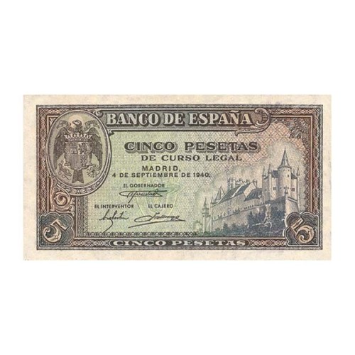 Billete España 5 Pesetas 1940 Alcázar de Segovia