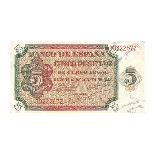 Billete España 5 Pesetas 1938