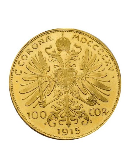 Moneda de Oro 100 Coronas Austria Francisco José Reverso