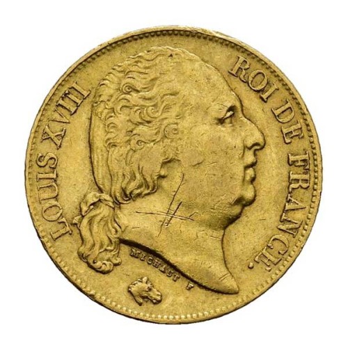 Moneda de Oro 20 Francos Luis XVIII  1816 Francia