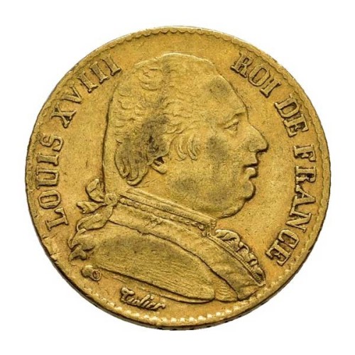 Moneda Oro 20 Francos Luis XVIII