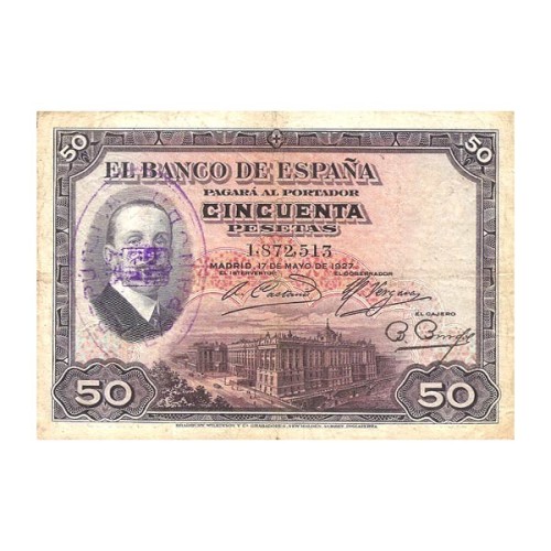 Billete España 50 Pesetas 1927 Alfonso XIII Resello República
