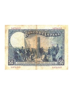 Billete España 50 Pesetas 1927 Alfonso XIII Resello República 2