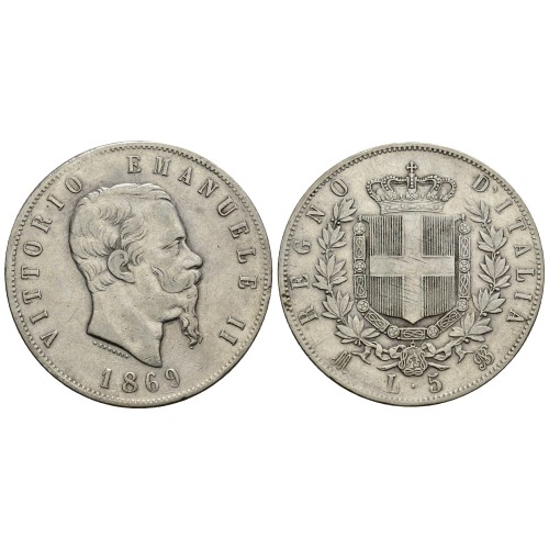 Moneda 5 Liras 1969 Plata Victor Manuel II Milan