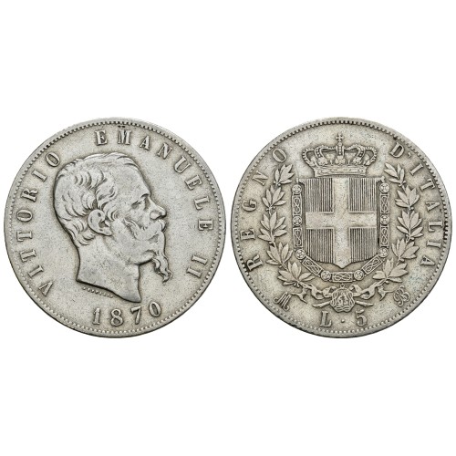 Moneda 5 Liras Plata Víctor Manuel Milan Italia