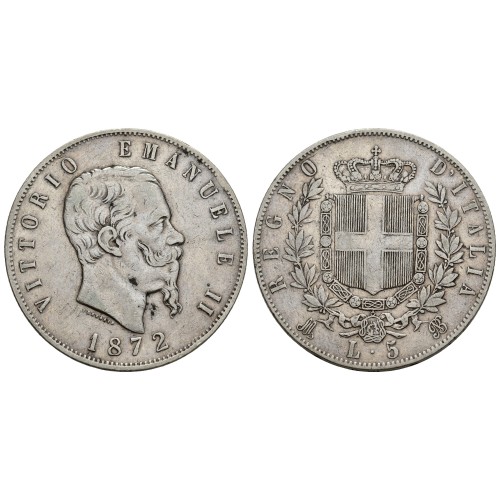 Moneda 5 Litas Plata Víctor Manuel II 1872 Milan