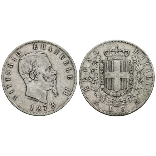 Moneda 5 Litas Plata 1873 Víctor Manuel II