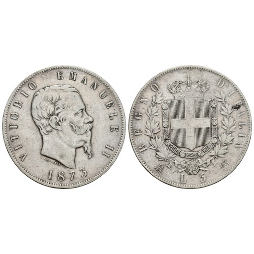 Moneda Plata 5 Liras 1873 Víctor Manuel II