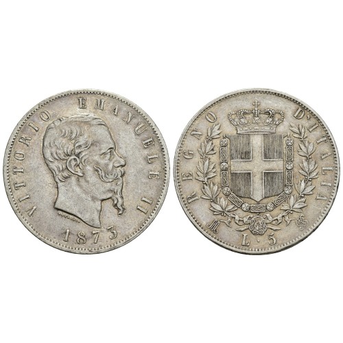 Moneda 5 Liras Plata 1873 VictoarManuel II