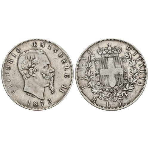 Moneda 5 Liras Plata 1875 Victir Manuel II
