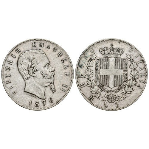 Moneda Plata 5 Liras 1876 Roma Victor Manuel II