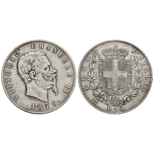 Moneda 5 Liras Plata 1876 Victor manuel