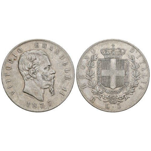 Moneda 5 Liras Plata 1877 Roma Víctor Manuel II