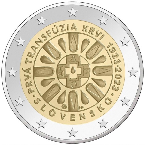 Moneda 2 Euro Eslovaquia 2023 Centenario Primera Transfusión de sangre