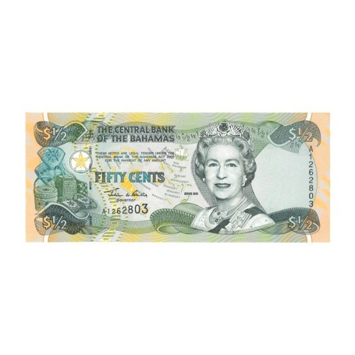 Billete Bahamas 2001 1/2 Dólar Isabel II