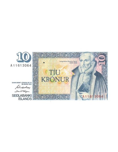 Billete Islandia 1961 10 Coronas