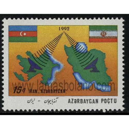 SELLOS DE AZERBAIYAN 1993 - TELECOMUNICACIONES CON IRAN - 1 VALOR - CORREO