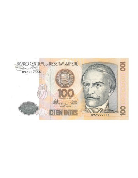 Billete Perú 1987 100 Intis