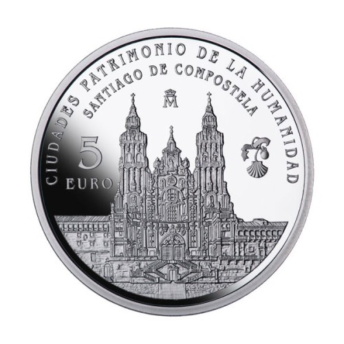 Santiago de Compostela. Patrimonio Humanidad España 2015 Moneda 5 Euro Plata