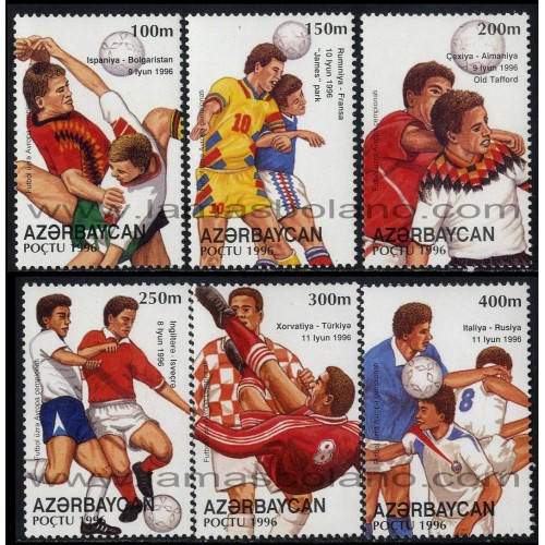 SELLOS DE AZERBAIYAN 1996 - COPA DE EUROPA DE FUTBOL EN GRAN BRETAÑA - 6 VALORES - CORREO