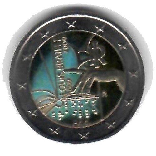 Italia 2009 Louis Braille Moneda 2 Euro color