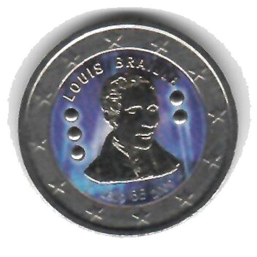 Bélgica 2009 Louis Braille Moneda 2 Euro color