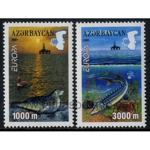 SELLOS DE AZERBAIYAN 2001 - TEMA EUROPA C.E.P.T. EL AGUA RIQUEZA NATURAL - 2 VALORES - CORREO