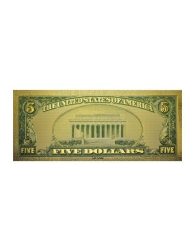 Billete Abraham Lincoln 5 dólares dorado Reverso