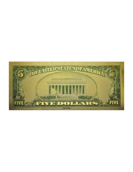 Billete Abraham Lincoln 5 dólares dorado Reverso