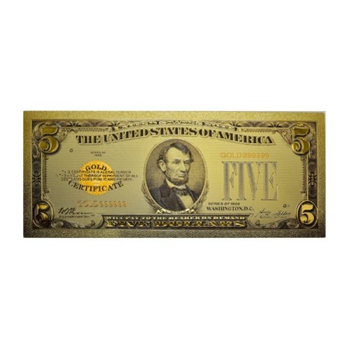 Billete Abraham Lincoln 5 dólares dorado Anverso