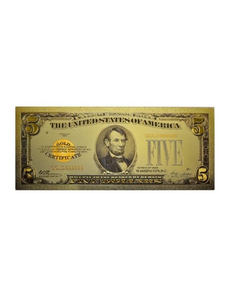 Billete Abraham Lincoln 5 dólares dorado Anverso