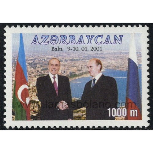 SELLOS DE AZERBAIYAN 2001 - VISITA DEL PRESIDENTE POUTIN DE RUSIA A BAKOU - 1 VALOR - CORREO