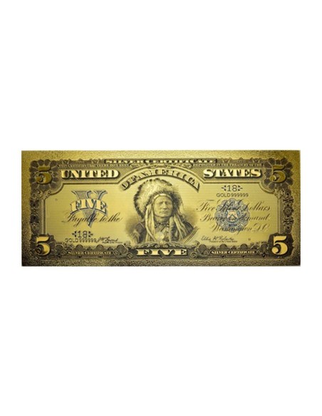 Billete 5 dólares Estados Unidos Indio Sioux Oro Anverso