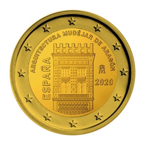 Moneda 2 Euro Dorada Mudéjar de Aragón 2020 España Anverso