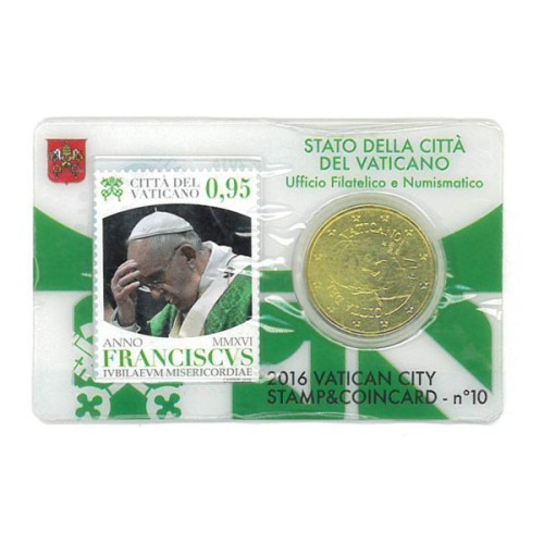 Coincard nº 10 Vaticano 2016 Moneda 50 céntimos + Sello